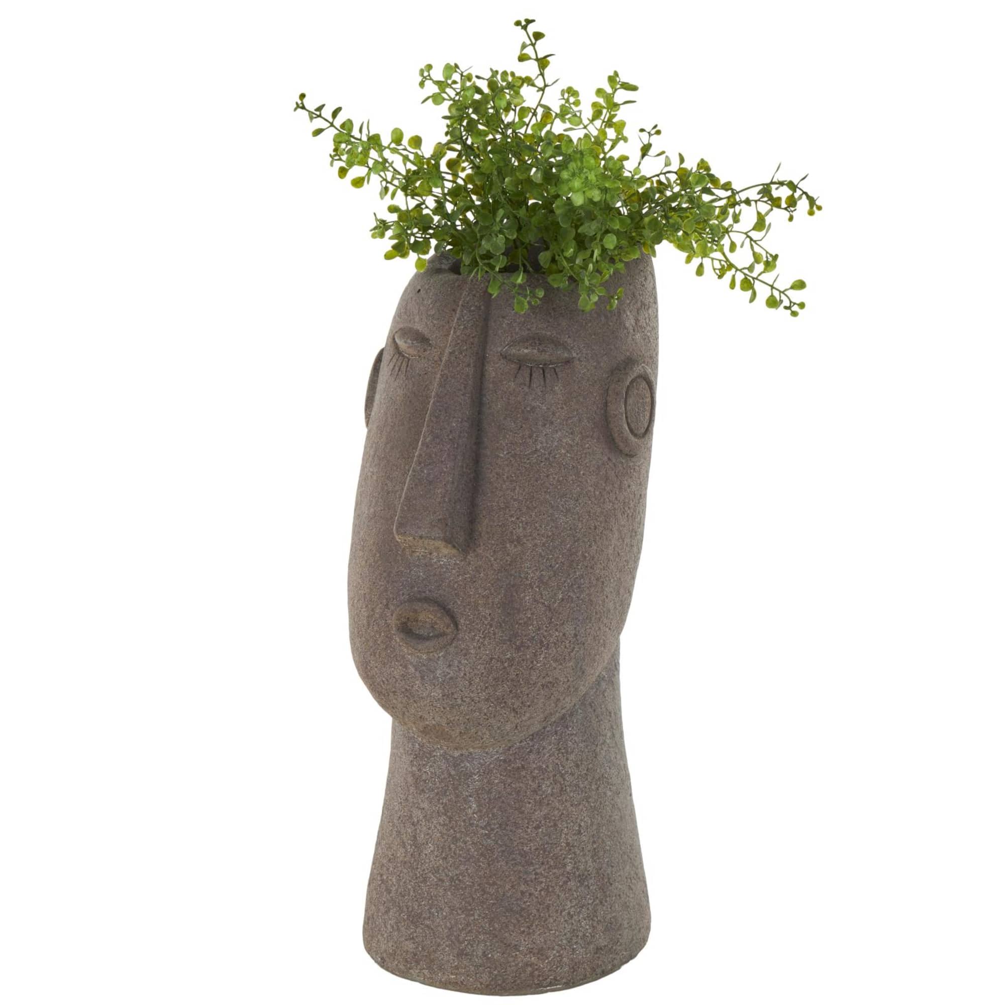 17" Textured Brown Woman Head Planter